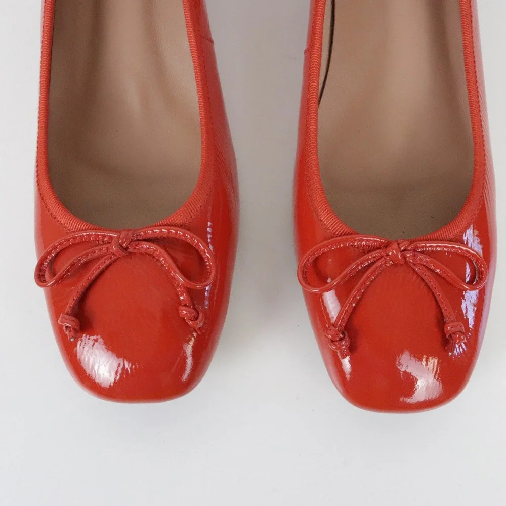 Anthropologie Bibi Lou Heeled Ballet Pumps 40 9 Red Patent Leather Square Toe